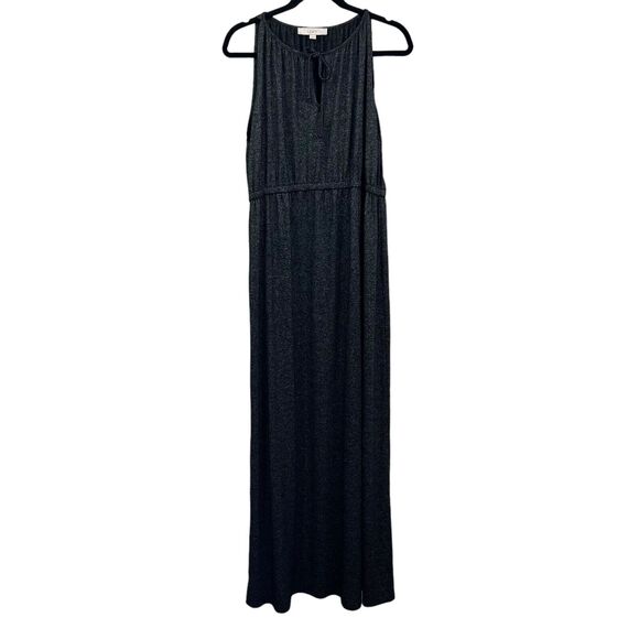 LOFT Dresses & Skirts - LOFT Womens Maxi Dress Keyhole Tie Neck Elastic Waist Speckled Black Sz XXLM